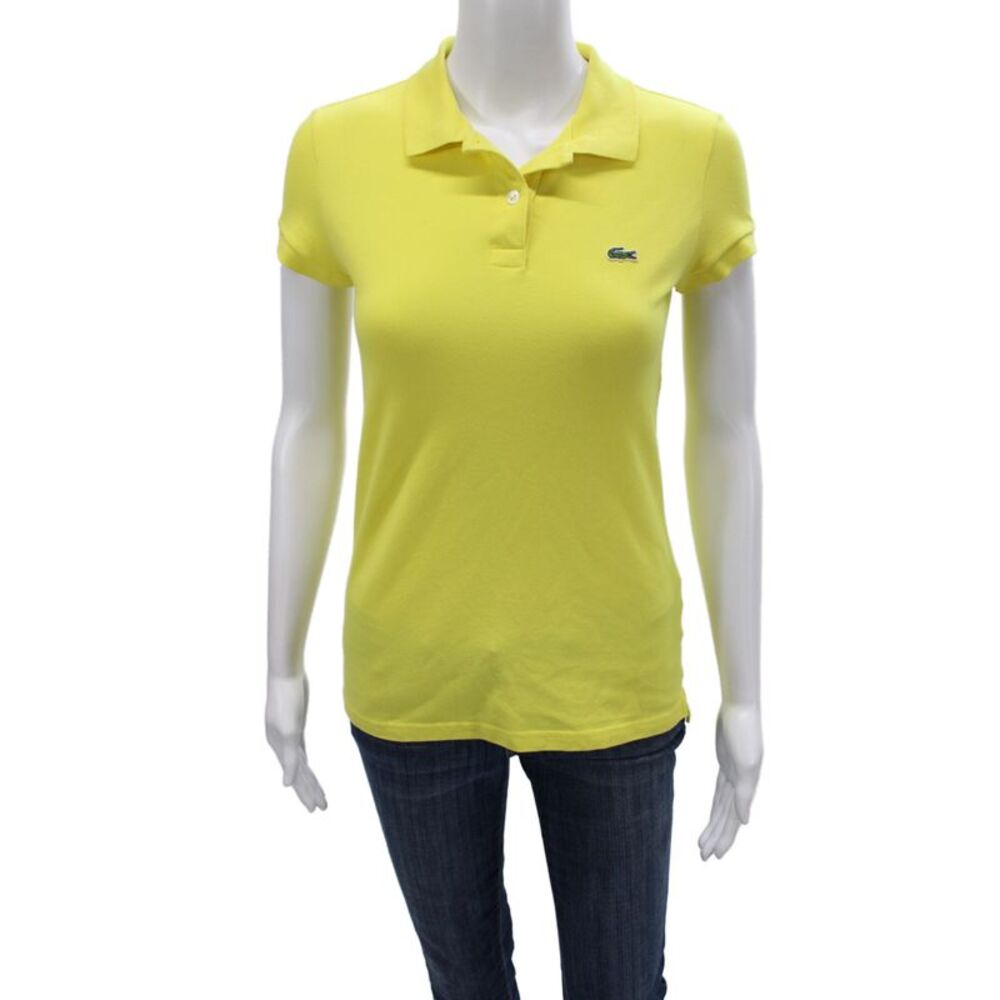 Lacoste Women Yellow Basic Polo Short Sleeve Collared Cotton Size 36
